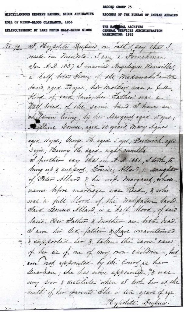 Hypolite Dupuis 1856 Affidavit No. 90